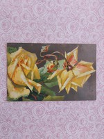 Régi virágos képeslap levelezőlap sárga rózsa