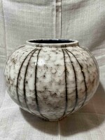Striped ceramic spherical vase - Kaspó