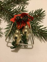 Régi üveg harang alakú karácsonyfadísz miniatűr tobozokkal