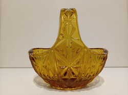 Bohemian Czechoslovak glass basket in amber color