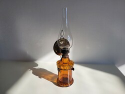 Old amber colored large glass tank kerosene lamp table wall bedside lamp