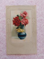 Old postcard postcard in rose vase