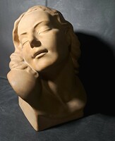 László Donáth - female head, ceramic, height 30 cm, marked - head sculpture, terracotta