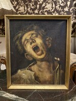 Péter Rausch: yawning butler oil on canvas painting 1951 (based on the original by Mihály Munkácsy)