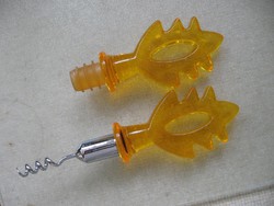 Amber plastic corkscrew and decorative plug