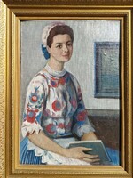Mácsai István: női portré olaj, vászon festmény, szignált,  86 x 67 cm