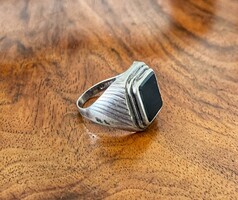 Large silver signet ring with onyx stone