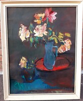 László Bényi (1909-2004) double flower still life