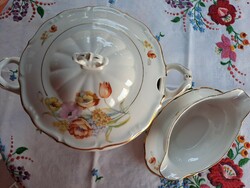 Csodálatos antik pipacsos lengyel Tielsch walbrzych  porcelán leveses és szószos tál