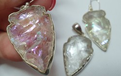Angel aura gemstone arrowhead sterling silver /925/ ear pendant set -new