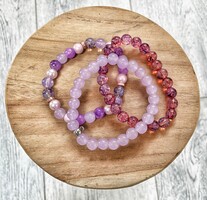 3 tekla and glass bead bracelets - purple
