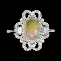 54 And real fire opal white topaz 925 silver ring