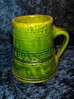 Retro Polish green ceramic beer mug 12 cm. Indicated