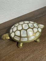 Hatalmas réz gyöngyház berakásos  teknős ékszertartó, gyűjtői darab