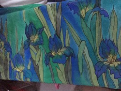 Kézzel festett türkiz-kék-zöld selyem sál, C'est moi márka, iparművész munkája