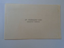 ZA415.20 dr. Párniczky Ede m. kir. pénzügyminisztériumi miniszteri tanácsos  -névjegykártya 1920-30