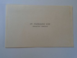 Za415.20 Dr. Párniczky ede m. Out. Ministry of Finance ministerial adviser - business card 1920-30