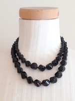 Vintage old black glass women's necklace