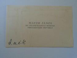 ZA416.7 Mayer János, kisgazda politikus, miniszter, Kompolt Heves -névjegykártya 1920-30