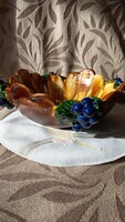 Antique majolica centerpiece with plastic decoration, continuous glaze, marked, numbered, handmade