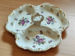 Small floral divided three-basin bowl romantic porcelain serving plate made in GDR