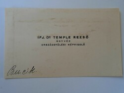Za416.4 Junior dr. Ręsző Temple - Member of Parliament National Unity Party - business card 1920-30