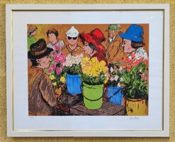David Azuz: Parisian Flower Seller - Impressive Large Lithograph 3/1