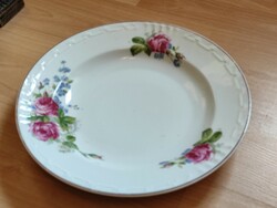 Antik rózsás porcelán kínáló tál, nagyméretű tányér