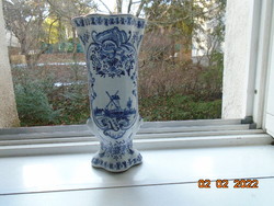 19th century vase with rich hand-painted cobalt blue patterns, relief pattern with landscape