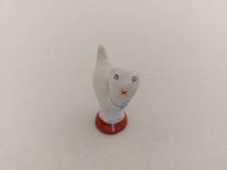 Régi Hollóházi porcelán mini cica fehér macska