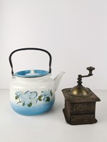 Retro enamel tea maker / tea pot / old Peugeot coffee grinder