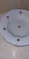 Zsolnay porcelain deep plate, wonderfully beautiful flower pattern, gold edge