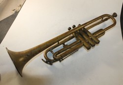 Antique copper trumpet in case 370