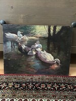 Old hand painted oil painting on wood