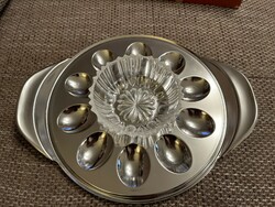 German, stainless steel Easter offering, party bowl with lead crystal bowl. In box, unused!