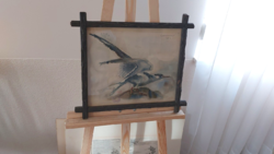 (K) beautiful watercolor painting bird 41x36 cm with frame