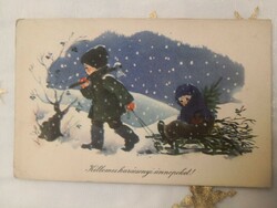 1959/Retro Christmas card/drawing by Anna Győrffy