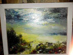Unknown acrylic landscape painting in frame