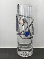 Handcrafted vase decorated with stained glass overlay, 18 cm high
