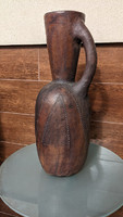 Ceramic jug from South Africa, black African handmade folk pottery
