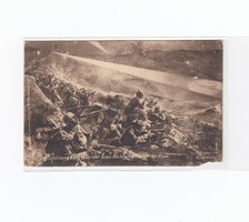 Régi Katonai csata jelenetes képeslap "sarok hibával"