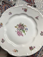 2 Zsolnay flat 24 cm painted floral plates with green shield mark