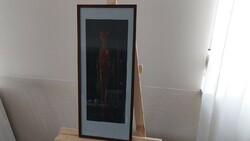 (K) strange abstract painting with devil figure 25x61 cm frame