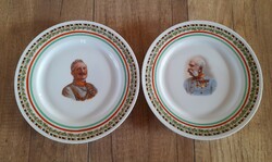 2db régi osztrák porcelán falitányér Ferenc József és II. Vilmos portréjával