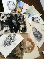 12 Pieces!! Artworks/paintings/graphics/charcoal drawings waiting to be framed