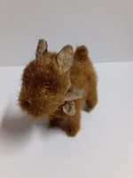 Small antique wool straw dog with glass eyes