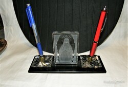 Glass table pen holder etched embossed thick glass with holy image