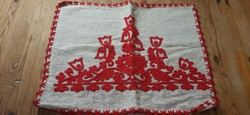 Ethnographic embroidered handwork Transylvanian Kalotaszeg written pillowcase 49 x 40 cm.