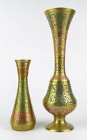 1M021 pair of old painted Indian copper vases 15.5/26 Cm