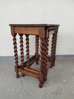 Antique 3-piece carved wooden table row colonial twisted leg small table row 741 6841